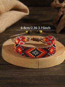 1 件男女通用时尚手链，波西米亚复古彩色几何图案玻璃种子珠手工编织，适合日常佩戴，可调节，适合所有场合的绝佳礼物