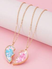 2pcs Colorful Star Sequins Shakeable Heart Pendants BFF Exquisite Fashion Necklace Best Friend Set Holiday Party Music Festival Birthday Gift - Multicolor - View 4