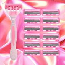 2 Handles + 36 Blades/Pink Women Universal, Manual 6 Layer Shaver, Stainless Steel Blades, Anti-Scratch, Home Grooming & Beauty Tool