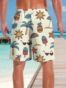 Pantalones cortos de playa informales estampados en 3D con flores hawaianas para hombres de talla grande - Secado rápido, cintura con cordón, perfectos para salidas de verano
