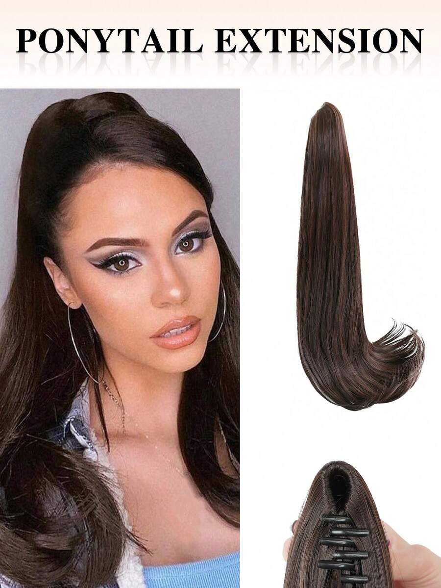 nimoki 18-Inch Synthetic Fiber Ponytail Hair Extension, High Strength Fiber Wig, Clip-In Style (Dark Brown) - Dark Brown - View 1