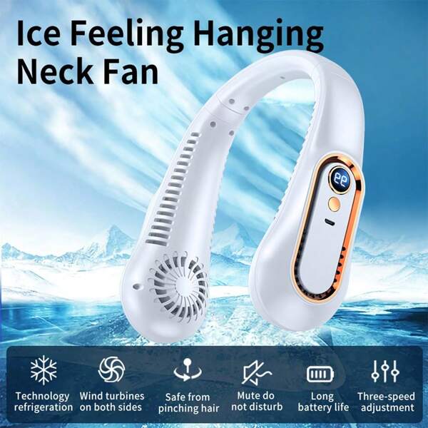 NetHong 1 Stück Hals-Ventilator,USB Tragbarer tragbarer Kühler Ventilator mit LED Digitalanzeige,5-stufige Ventilatorsteuerung,Sommer Essentiell für zu Hause,Für Outdoor, Sport, Strand, Reisen