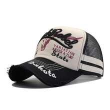 1 件男士水洗网眼棒球帽刺绣卡车司机帽做旧透气遮阳爸爸帽 - 彩色 - 查看 5