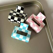 3pcs/Set Women's Colorful Checkerboard Acrylic Hair Clips, Small Square Hair Hair Claw For Daily Use - Multicolor - View 11