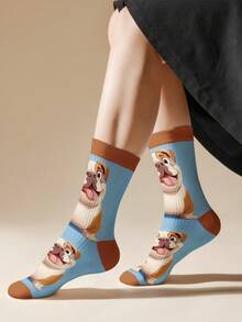 1 Pair Cute Bulldog Socks - Cartoon Dog Design, Comfortable And Interesting 360 Digital Printing Crew Socks, Random Print, Fashionable Nordic Style Daily Casual - Comfortable Minimalist Casual - Regular Casual Casual - Sports Casual Romantic - Simple Romantic Cute - Pure And Cute - Sweet And Mature Charm - Mature Romantic - Pastoral Fabric Animal Underwear & Sleepwear & Socks All Season Exclusive Design - Multicolor - View 2