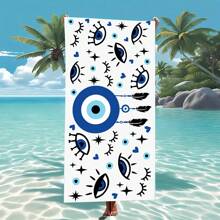 Ultrasoft Microfiber Beach Towel With Blue Eye Design - Quick Drying & Sand-Free, Great For Travel And Pool Essentials Summer Holiday Bathroom Decor Beach Essentials