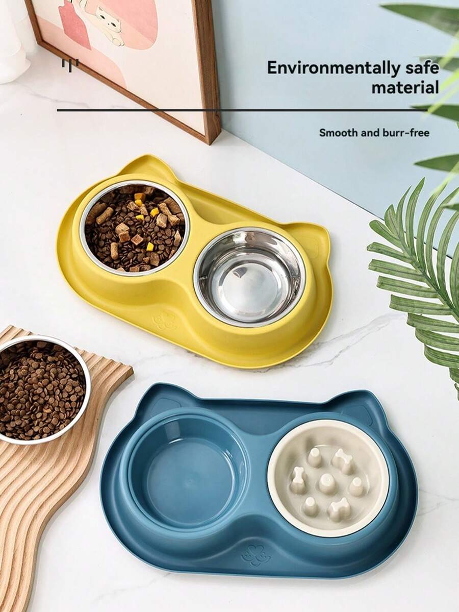 不锈钢宠物双碗，适用于狗猫，可拆卸防滑颈部保护慢食水碗 - 彩色 - 查看 1