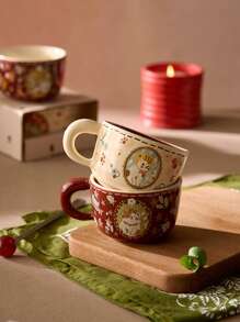 1 pieza Taza de cerámica vintage con diseño de gato, linda taza decorativa de café para uso doméstico, agua, leche, avena, té, jugo, desayuno, adecuada para cafetería, hogar, restaurante, fiesta, regalo de vuelta a la escuela