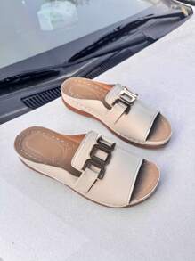 Women's Casual Buckle Strap Sandals, Comfortable Flat Beach Slippers, Stylish & Versatile Vacation Shoes For Daily Wear