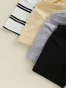 Conjunto de 4 camisetas de verano para bebé, holgadas, lisas/a rayas, cuello redondo, manga corta - Colores mixtos - Ver 6