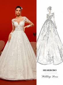 HEARBOBO Elegant Lace Long-Sleeved High-End Florentine Noble Lady Backless Sexy Dress Beach Wedding Dress, For Valentine's Day - White - View 2