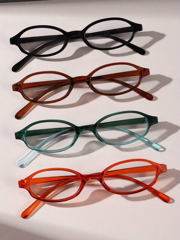 4 Pcs Oval Lightweight Comfort Women Readers, Fashionable Flat Non-Prescription Glasses Suitable For Students, Elders, Office Work, Daily Use, Reading Books, Computer & Mobile Phones