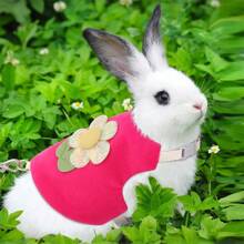 1 pieza Arnés para conejo con diseño de flor y conejo adorable, Elegante y delicado conjunto de arnés para conejos, Arnés de pecho y correa para uso en exteriores, Adecuado para conejos, gatos pequeños, cobayas, etc.
