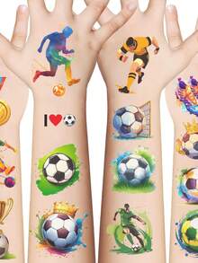 Cute Cartoon Football Boys Girls Temporary Stickers, Fake Body Painting Stickers, Rectangular,Funny Arms, Cartoon Fashion Y2k Stickers, Stationery Stickers, Children's Day, Easter Gifts - Multicolor - View 4