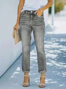 Jeans da donna a gamba dritta elasticizzati, casual e versatili, adatti per l'uso in primavera e estate