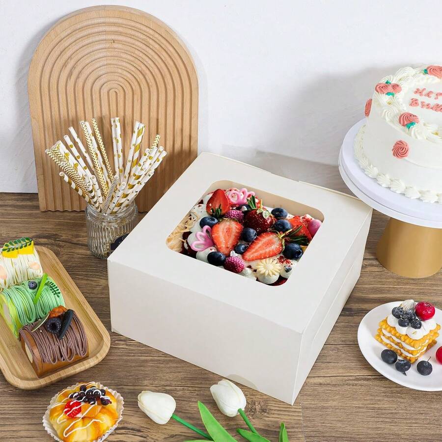 Window Cake Box With Lid - For Cupcakes, Bento Cakes, Birthdays & Weddings