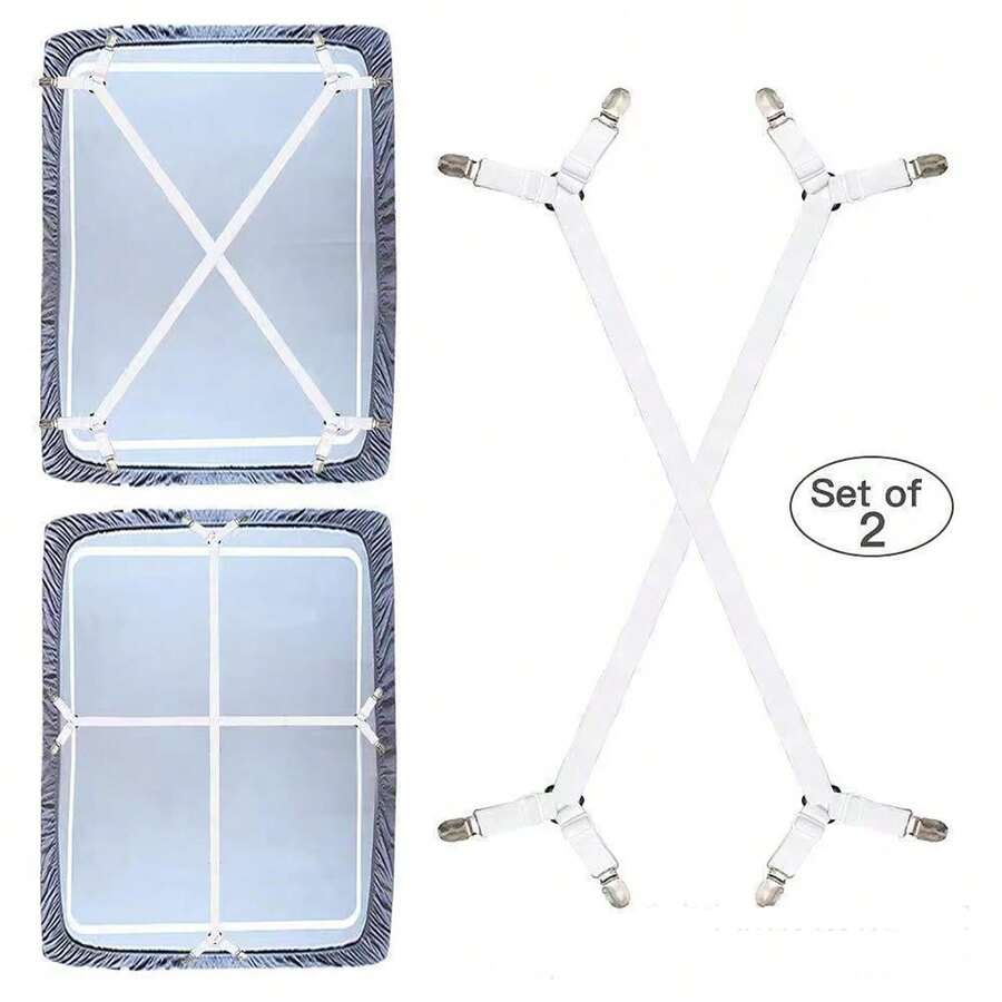 2pcs Adjustable Bed Sheet Holder Elastic Strap Clips, Cross-Shaped Bed Sheet Fastener - Multicolor - View 1