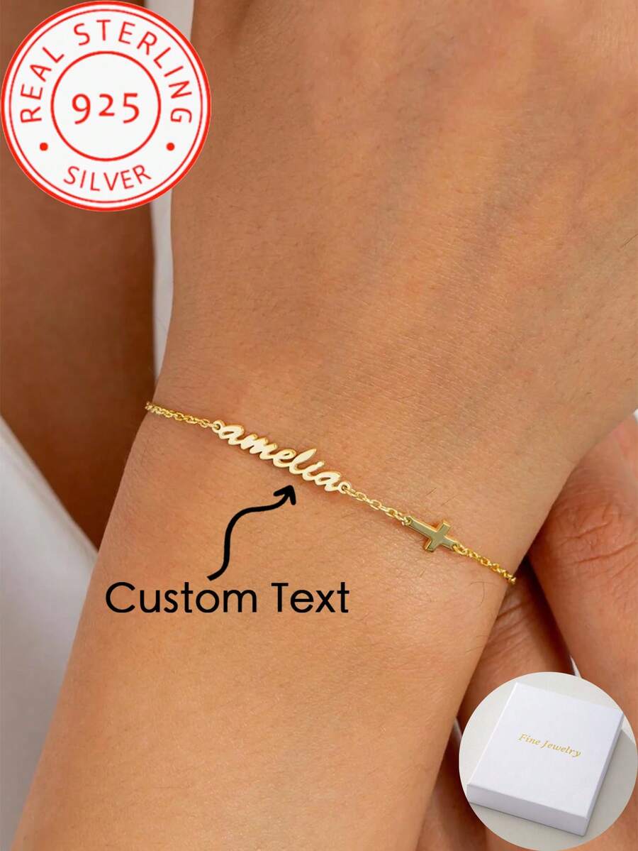 A Personalized Custom 925 Imprinted Custom Name And Cross Bracelet, Gift For Her, Cross Name Bracelet, Mother's Day Gift, Suitable For Daily Commute Date Accessory.