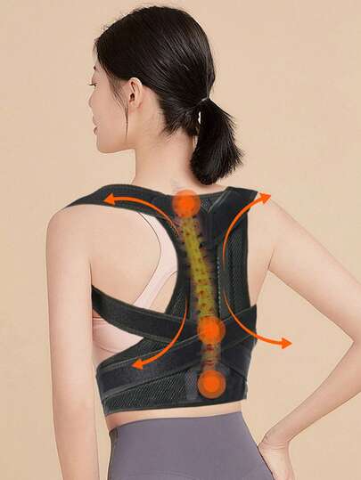 可调节姿势矫正带，男女通用背部支撑支架，用于颈部、肩部、背部、腰部、脊椎、姿势矫正，弹性设计