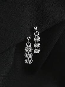 1 Pair S925 Sterling Silver Shiny Ball Tassel Earrings, Graceful Unique Gift Jewelry, Elegant Earrings As Friends/Birthday Gift - Tassel - View 1