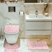 4 Stücke rosa Herz Thema Badezimmer Vorhang Set, Badematte, U-förmiger Toilettendeckel, wasserdichter Duschvorhang, dekorativer Badezimmer Raumteiler Vorhang, moderner Stil, ohne Bohren erforderlich, maschinenwaschbar, Badezimmer Accessoires, Rückfahrt zur Schule Badezimmer Dekoration