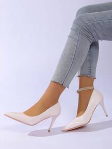 Elegante hochhackige Spitzpumps für Damen, geeignet für Hochzeit, Party, Büro - Beige - Übersicht 2