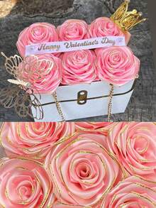 100pcs/Pack DIY Handmade Gold-Edged Colorful Ribbon Petals, Semi-Finished Ribbon Rose Flower Petals Eternally Fresh Rose Bouquet For Valentine's Day, Party, New Year, Halloween, Wedding Gifts - Your Own Eternal Rose Bouquet - Multicolor - View 2