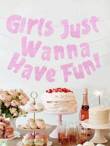 一套“只想玩得开心”霓虹粉闪光横幅，单身派对装饰，告别单身派对悬挂横幅，新娘送礼会背景装饰，新娘派对回礼，生日派对用品，睡衣派对装饰，纸质悬挂装饰，夜生活装饰，节日派对用品，拍照道具 - 彩色 - 查看 2