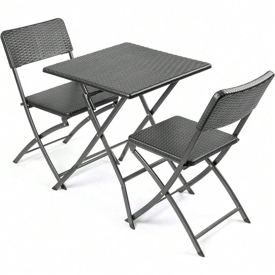 Bistro Table And Chairs Set 2 Seater Rattan Effect Folding Patio Furniture (2ft) - Set 2ft Table & 2 Chairs - View 1