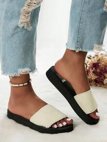 女士休闲软布塑料底平底拖鞋，百搭白色，温和亲肤材质，适合派对、度假、学生、夏日海滩 - 白色 - 查看 4