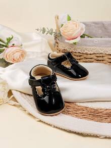 1 Pair Girls Solid Color PU Hook And Loop Design Flat Non-Slip Princess Shoes, Toddler First Walking Shoes, Suitable For Spring & Autumn - Black - View 4