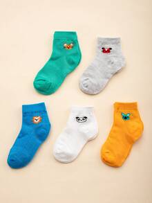 5 Pairs Kid's Multi-Color Animal Contrast Mesh Breathable Knit Socks, Cute For Daily Wear, Spring/Summer - Multicolor - View 5