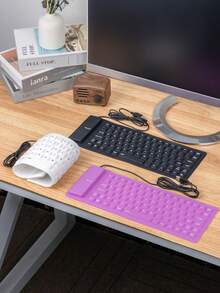 1 Pc 85-Key Foldable Curved Waterproof Silicone Wired Keyboard - Multicolor - View 1