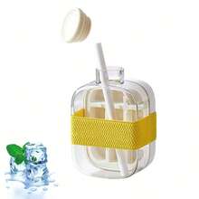 1 个冰块瓶，2 合 1 免触式冰块托盘水瓶，快速一键放冰，便携式硅胶制冰机，适用于饮料、健身房、徒步旅行