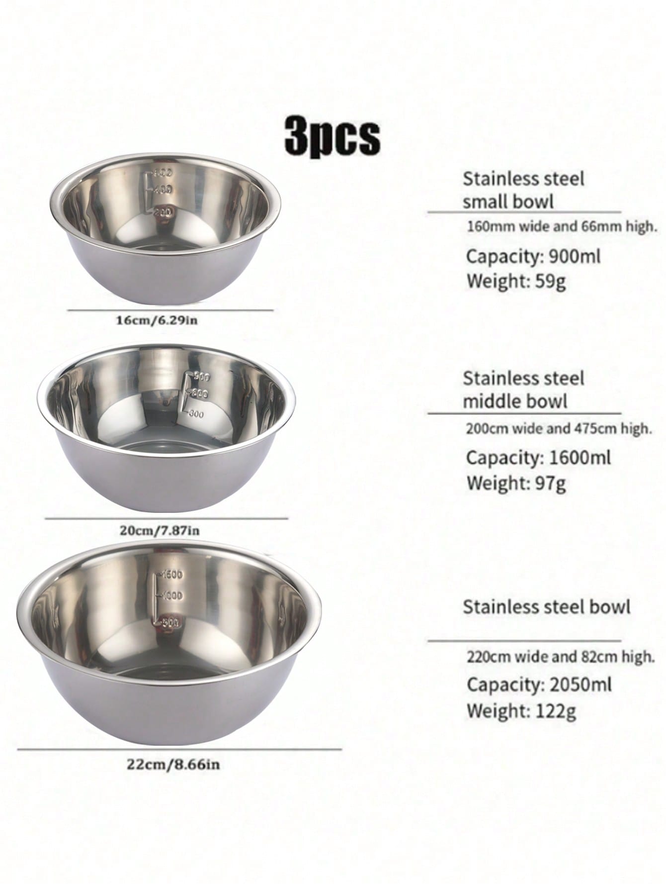 مجموعة أوعية خلط من الفولاذ المقاوم للصدأ، لتخزين...