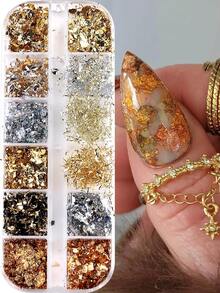 Aluminum Nail Flakes Foils Set Gold Silver Asymmetrical Paillette Nail Art Sequins Decorations Glitter Sticker For Manicure,Nail Art Accessories Gold Silver Copper Foil Sequins Glitter Leaf Flake Sheet Bulk Foil Paper For Gilding Manicure Decoration Nail Supplies Nails Nail Charms Nail Gems - Multicolor - View 12
