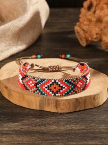 1 件男女通用时尚手链，波西米亚复古彩色几何图案玻璃种子珠手工编织，适合日常佩戴，可调节，适合所有场合的绝佳礼物