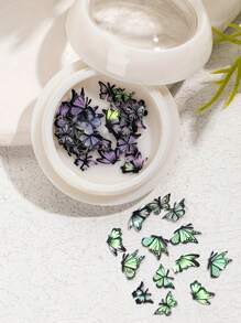 1 Caja Pegatinas de uñas con mariposas 3D Aurora, lentejuelas holográficas simuladas de mariposa de pulpa de madera, brillos de acrílico para decoración de uñas