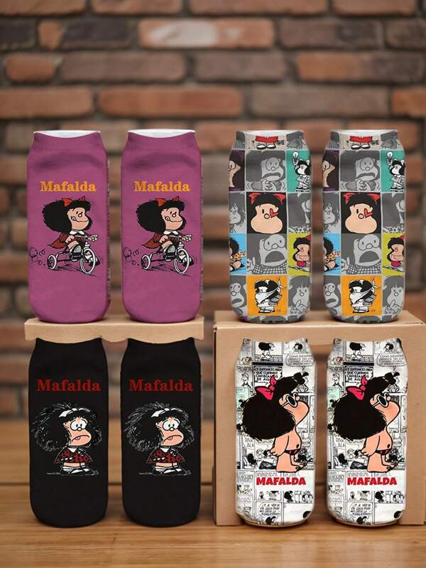 Meias Clássicas Criativas com Design de Padrão da Garota Mafalda, Meias Casuais de Desenho Animado para Mulheres para Todas as Estações