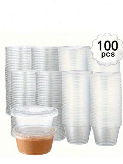 50pcs/100pcs 120ml Transparent Lid Cups, Portion Cups With Lids - Leak-Proof, Stackable, Suitable For Dips, Sauces, Fruits, Lunches, Iced Coffee, Smoothies, Milkshakes And Any Cold Beverages, Ideal For Wedding Parties, New Year Celebrations - No Power Needed, Halloween, Christmas
