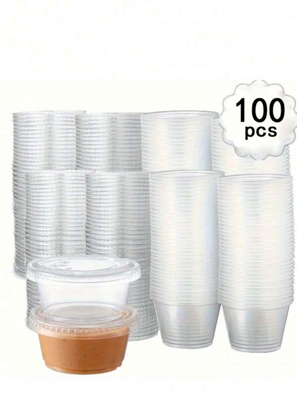 50pcs/100pcs 120ml Transparent Lid Cups, Portion Cups With Lids - Leak-Proof, Stackable, Suitable For Dips, Sauces, Fruits, Lunches, Iced Coffee, Smoothies, Milkshakes And Any Cold Beverages, Ideal For Wedding Parties, New Year Celebrations - No Power Needed, Halloween, Christmas