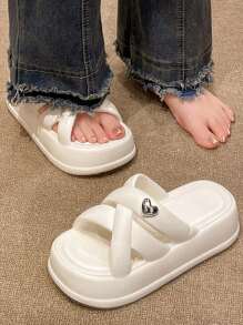 Damen Ultra-weiche EVA leichte & bequeme Zehentrenner Sandalen, einfarbig 7cm Plateau, geeignet für Teenager, Schwarz, Sommer