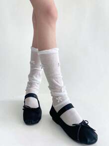 1 par de calcetines/medias altos de punto y encaje con diseño de lazo, cordones cruzados y costillas, ideal para primavera/otoño