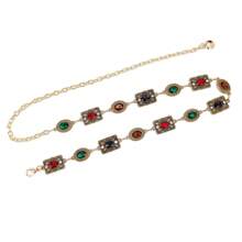 Cinturón de lujo estilo vintage europeo de metal con cadena y rhinestones tallados, con patrón geométrico elegante como accesorio para trajes y vestidos, apto para primavera, verano, otoño e invierno