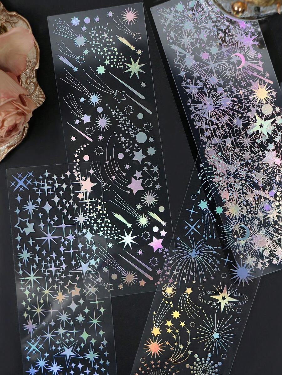 (Set de 3) Pegatinas de galaxia estrellada brillante de PET, pegatinas decorativas de alta calidad para scrapbooking, planificadores, diarios, manualidades DIY