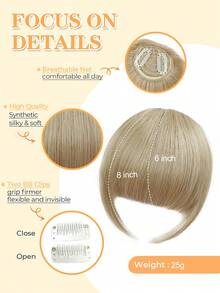 nimoki 刘海发夹刘海合成法式刘海发夹易于使用人造刘海夹式刘海法式刘海带鬓角假发弧形刘海适合日常佩戴 - 間色 - 查看 18