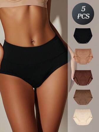5 paquets de sous-vêtements pour femmes à taille haute - culottes en coton doux - culottes confortables avec couverture intégrale