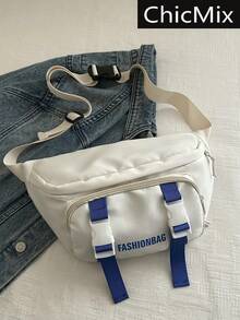 Fashionable Contrasting Color Casual Letter Printed Crossbody Bag, Casual Lightweight Chest Bag, Suitable For Shopping, Wallets, Shopping, Young Women, College Students, Newcomers, White-Collar Workers. They Are Very Suitable For Offices, Universities, Work, Business, Commuting, Outdoor Activities, Travel, And Outings - Blue and White - View 2