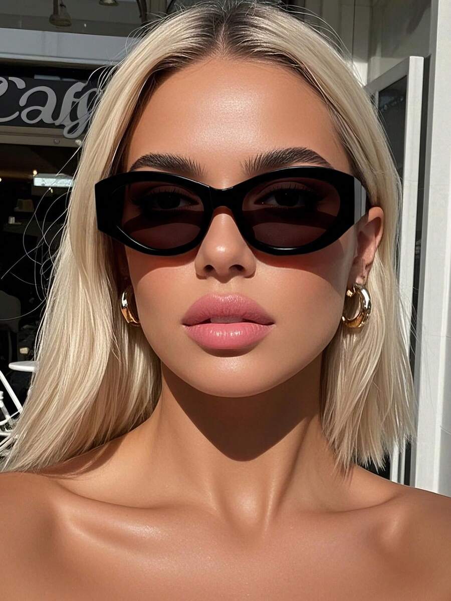1 Pair Black Cat Eye Shaped Sunglasses, Style, Suitable For Electronic Music Festivals, Travel, Vacation, Sports, Driving, Festivals, Beach, Outings, Summer Accessories, Family Outings, Golf, Hiking, Elegant Attire, Street Style Accessories, Vacation Atmosphere, Sports, Parties, Outdoor Activities, Street Style, Fishing, Outdoor Activities, Holidays, Vacation - Multicolor - View 1