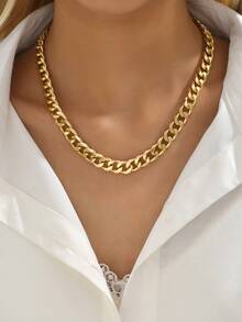 1pc Punk Style Metal Chunky Chain Necklace For Women - Yellow Gold - View 3